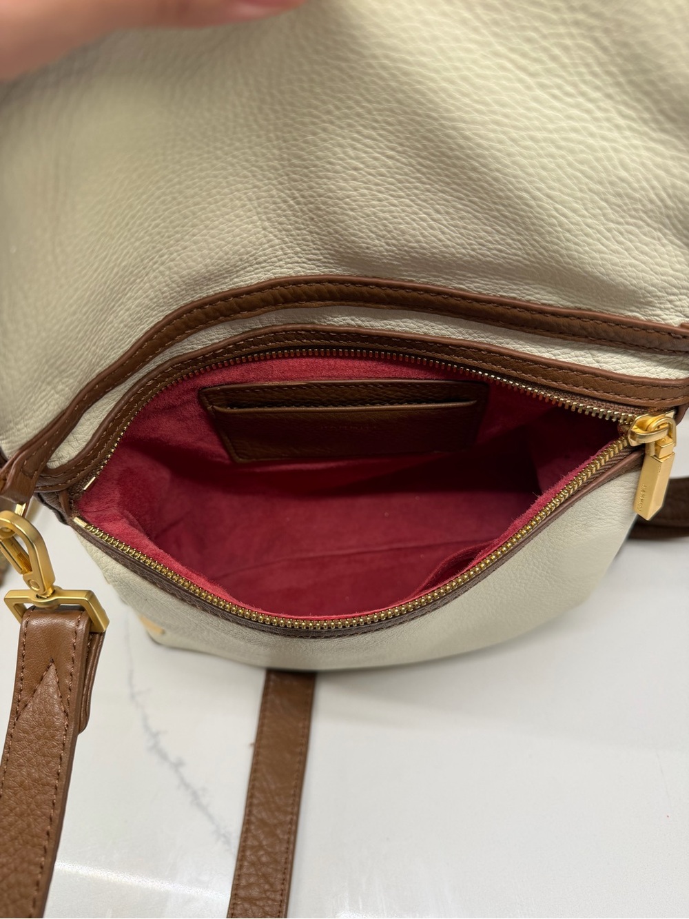 Hammitt Cream and Brown Leather Foldover Crossbody - Picture 9 of 16